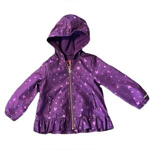 London Fog Girls Purple Pink Butterfly Hooded Jacket Coat Fleece Lining Size 4T
